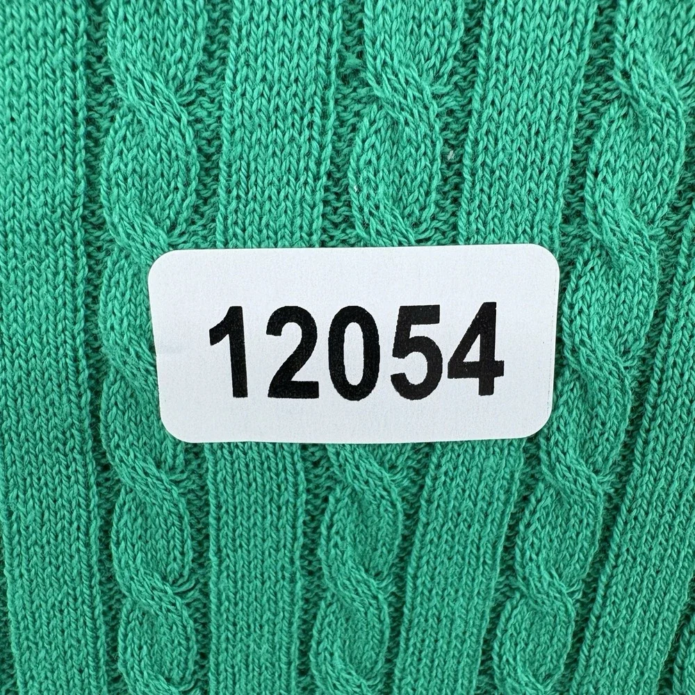 Adrianna Papell Sweater Womens XL Green Cable Knit Short Sleeve Collared Top